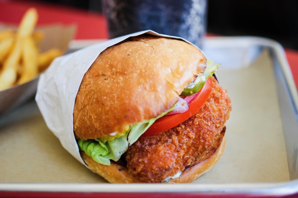 Fried chicken sandwich from Sonoma Burger in Sebastopol. (Courtesy of Sonoma Burger)