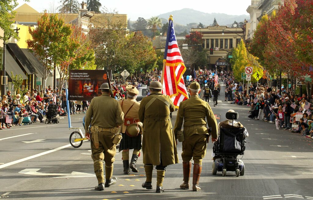 The Petaluma Veterans Day Parade is on Friday, Nov. 11, starting and ending at Walnut Park. (John Burgess / Press Democrat, 2014)