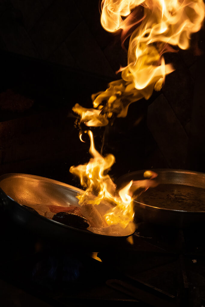 Live fire dish at Pezcow. Heather Irwin, Press Democrat.
