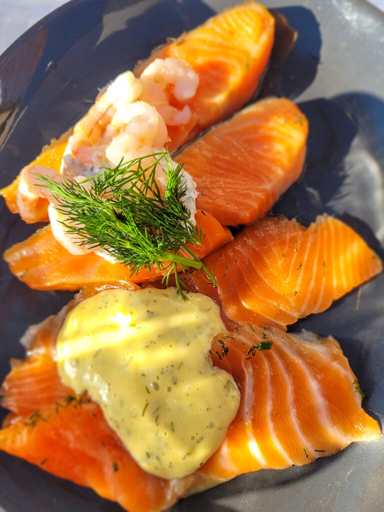 Dill-cured salmon (gravlax) and cold-smoked salmon, served at Stockhome's annual Julbord in Petaluma. (Heather Irwin/Sonoma Magazine)