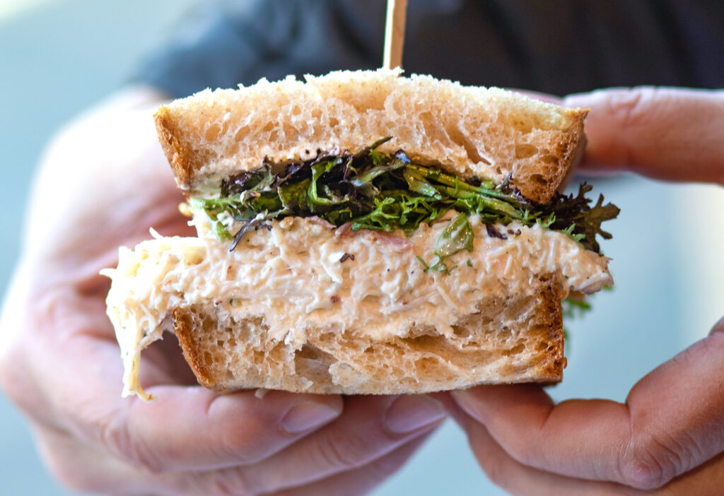 Dungeness crab salad sandwich at Troubadour in Healdsburg. (Heather Irwin/Sonoma Magazine)