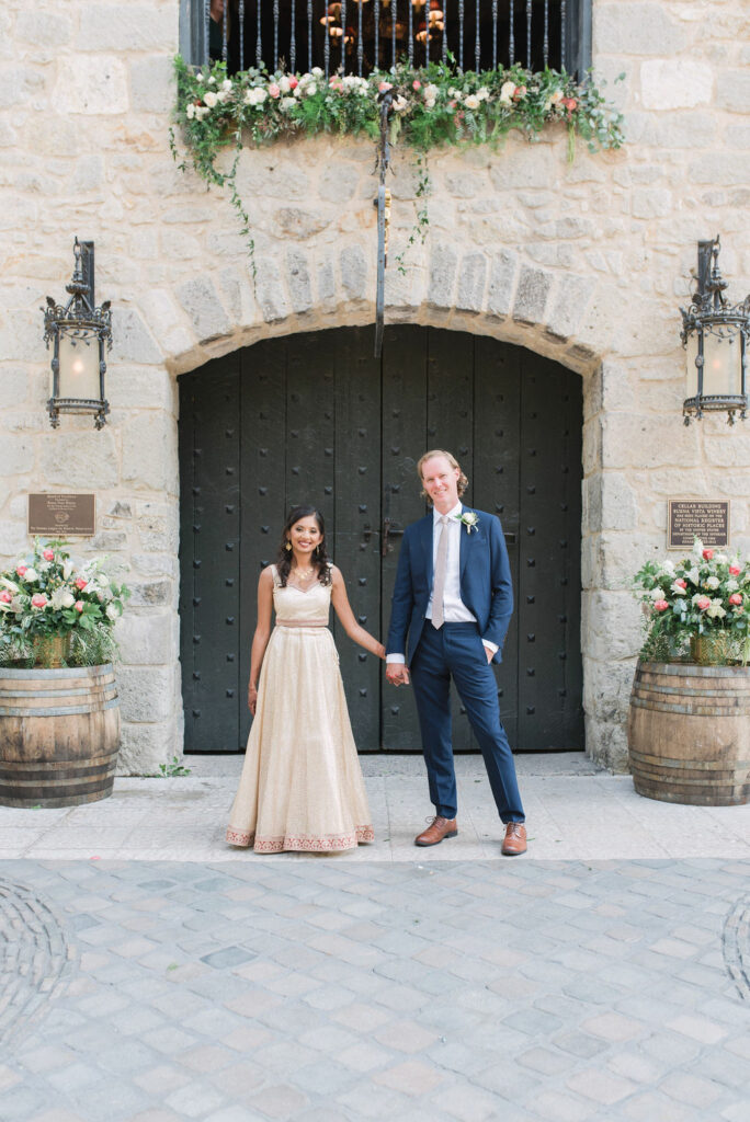 After a simple ceremony last August in the stone courtyard at Sonoma's Buena Vista Winery, Sumayah and Doug’s guests danced the night away underneath twinkling lights. (Photo by Rebecca Gosselin)