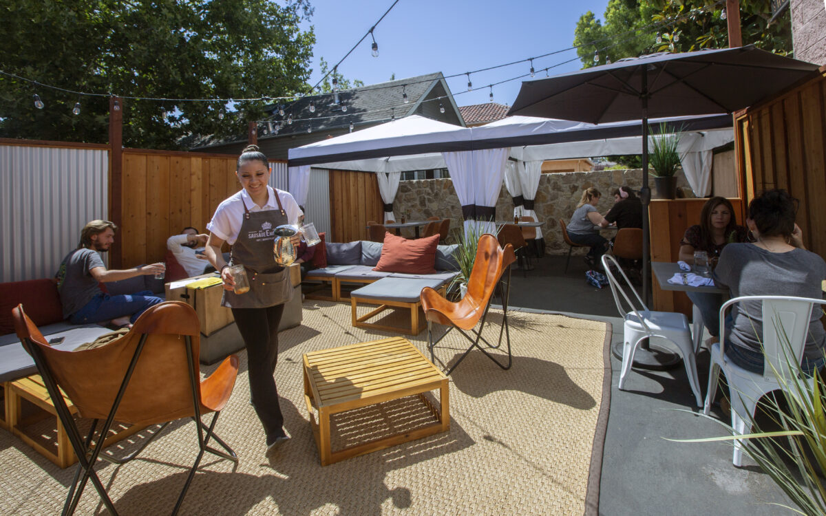 The back patio of the Sausage Emporium on Napa Street, Wednesday July 14, 2021. Photo by Robbi Pengelly/Index-Tribune)