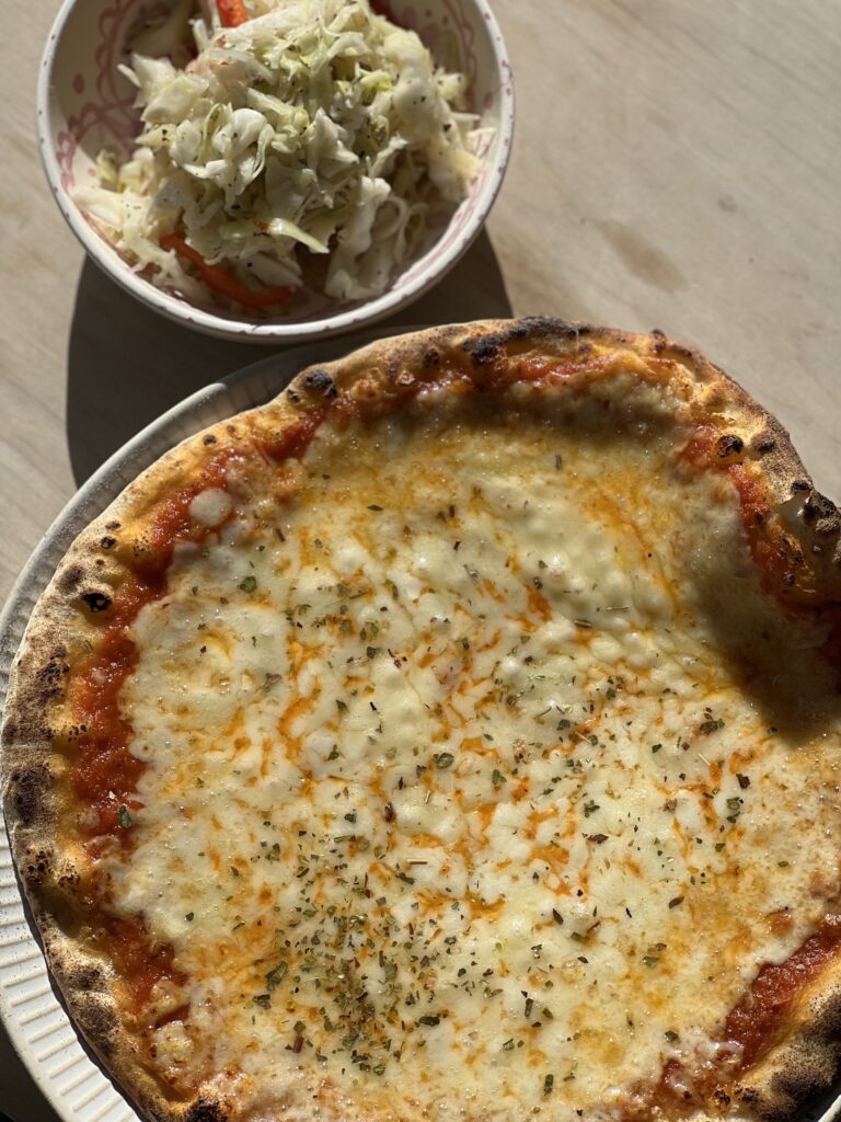 Swedish pizza and pizzasallad at Stockhome restaurant in Petaluma. (Courtesy of Stockhome)