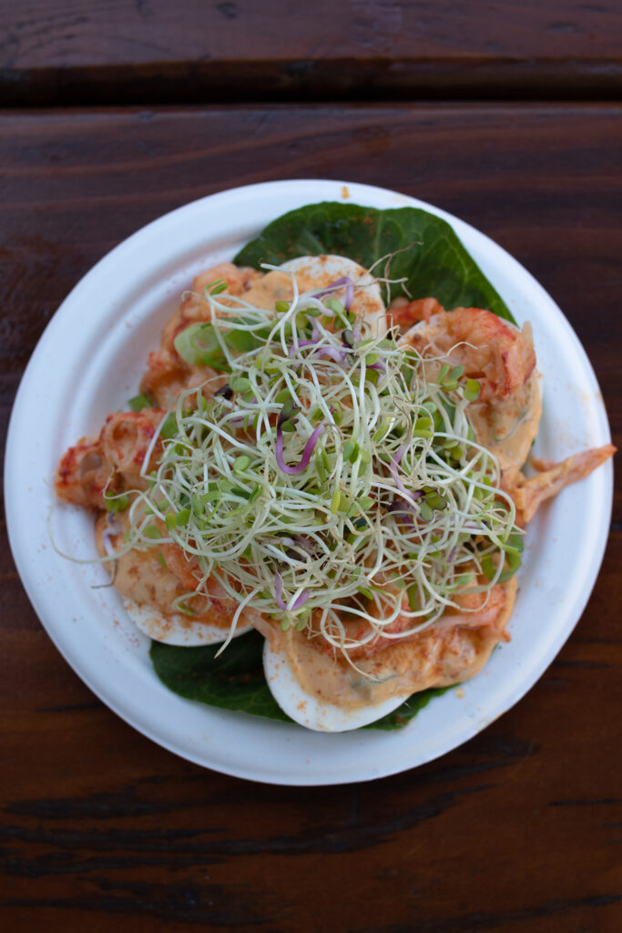 Crawfish deviled eggs at Bayou on the Bay. (Heather Irwin/Sonoma Magazine)