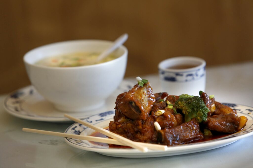 Szechuan Spareribs and Egg Flowers Soup at Chinatown Restaurant on Wednesday, August 5, 2015 in Petaluma, California . (BETH SCHLANKER/ The Press Democrat)