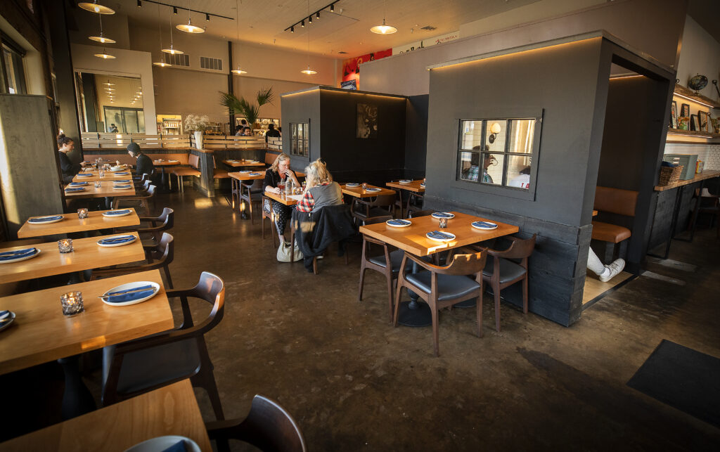 The dining room at Easy Rider includes two small personal cabins in Petaluma on Tuesday, March 1, 2022. (The Press Democrat Staff)