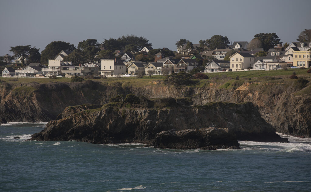 The town of Mendocino overlooks the Pacific Ocean.
