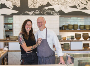 Kyle and Katina Connaughton during the grand opening of Little Saint in downtown Healdsburg on April 22, 2022. (Chad Surmick / The Press Democrat)