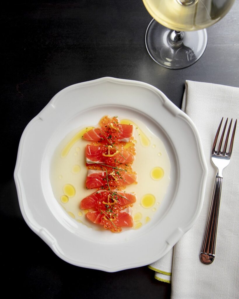Mt Lasset Trout Crudo at The Madrona in Healdsburg. (Nicola Parisi)