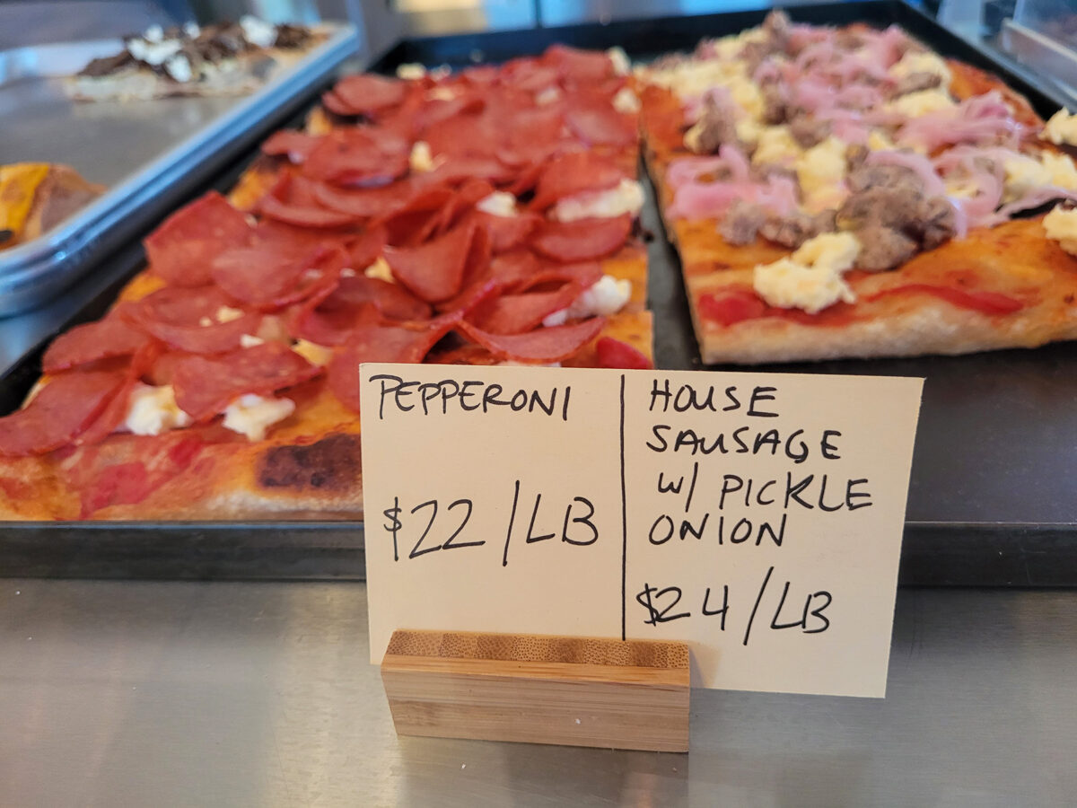 Slices sold by the pound at Psychic Pie in Sebastopol. (Heather Irwin/Sonoma Magazine)