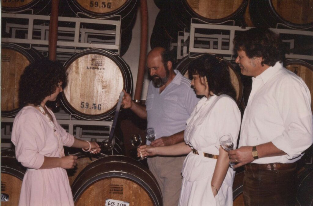 A 1970s photo of early Barrel Tasting Weekend events put on by Millie Howie and the first Wine Road members. (Sonoma County Wine Library Collection)