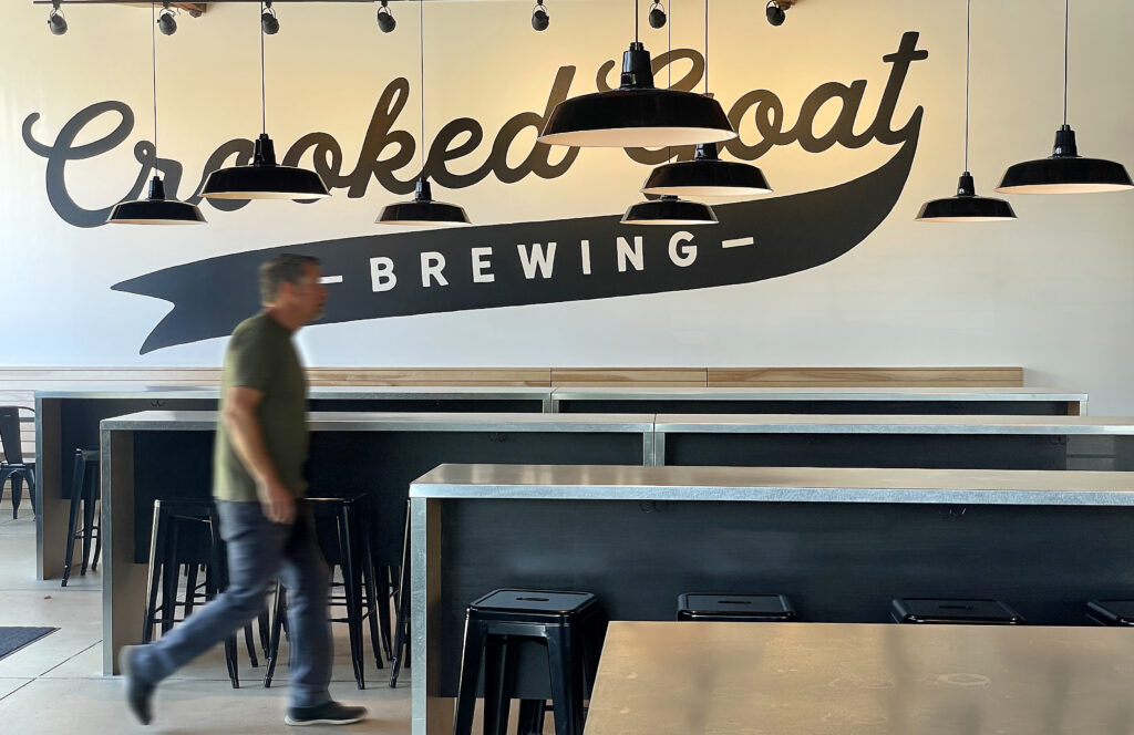 The new Crooked Goat Brewing Co. taproom on Howard St. in Petaluma will only be open Fri-Sat until their food service begins. (John Burgess/The Press Democrat)