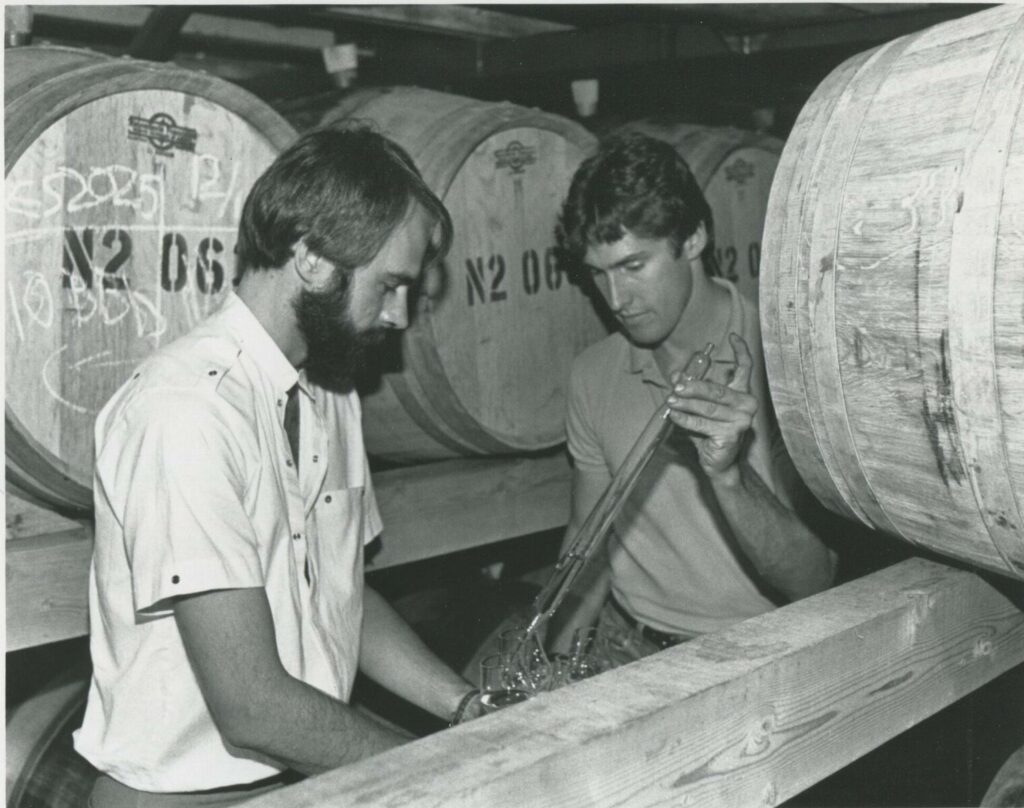 A 1970s photo of early Barrel Tasting Weekend events put on by Millie Howie and the first Wine Road members. (Sonoma County Wine Library Collection)