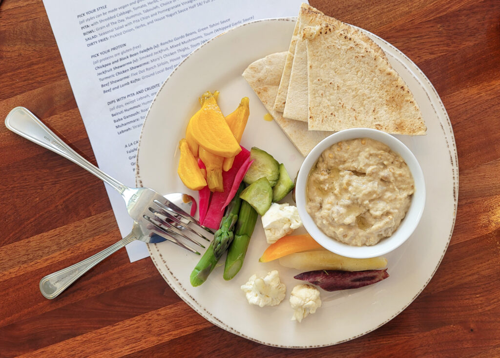Pita plate with baba ganoush at Spread Kitchen in Sonoma. (Heather Irwin / The Press Democrat)