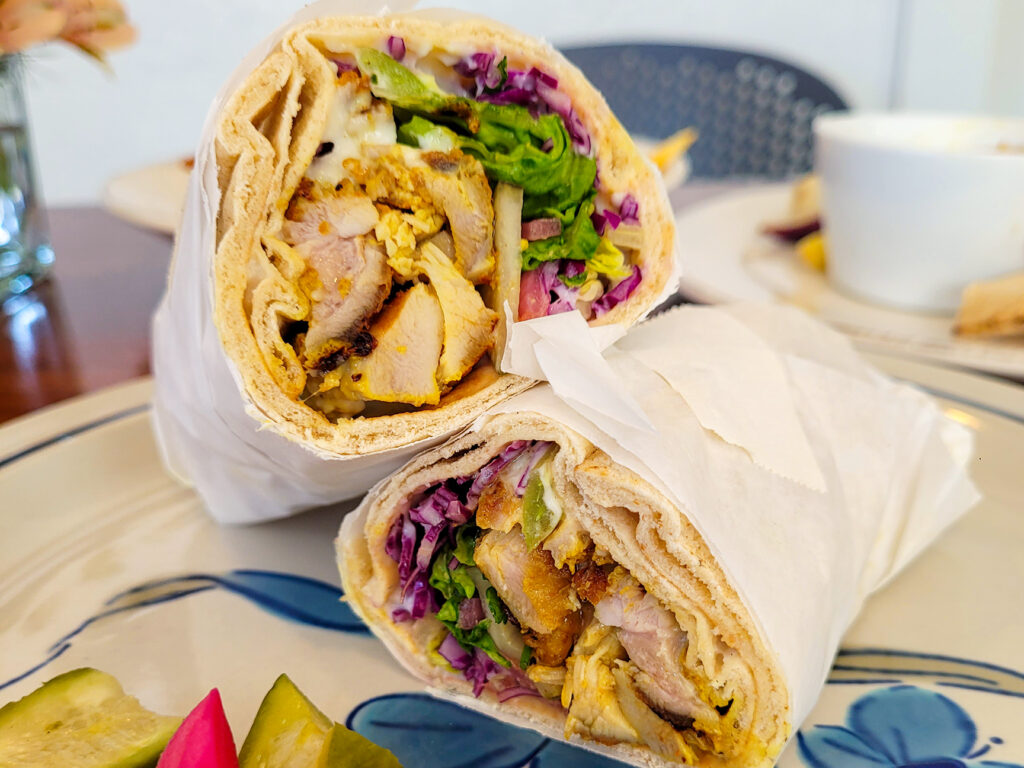 Chicken shawarma wrap at Spread restaurant in Sonoma. (Heather Irwin, Sonoma Magazine)