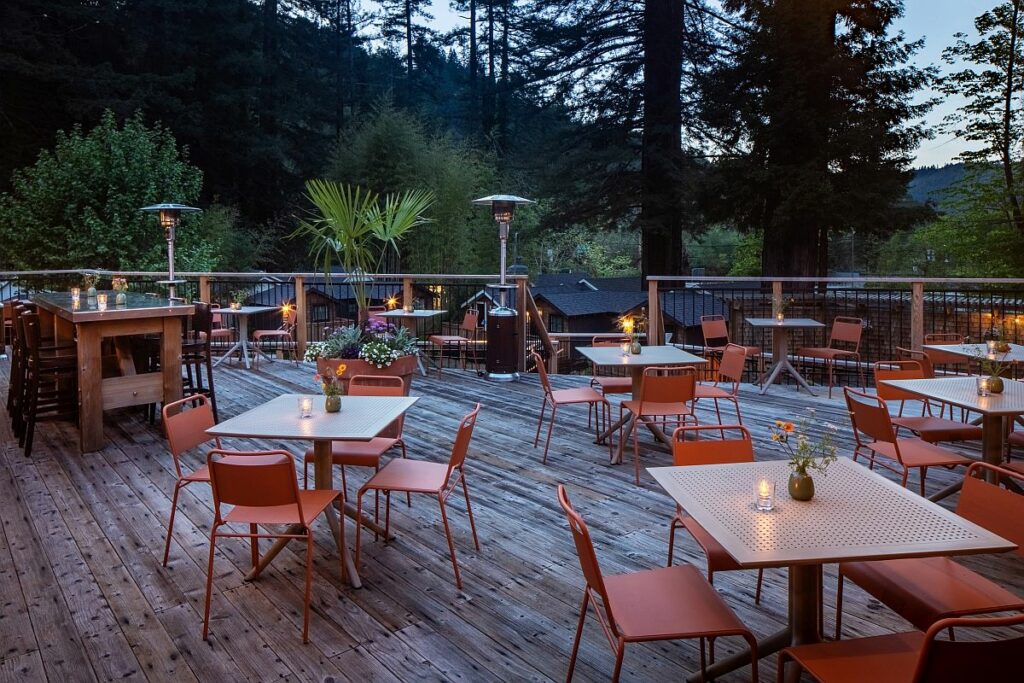 The patio at Agriculture Public House restaurant at Dawn Ranch in Guerneville. (Greg Ceo Studio)