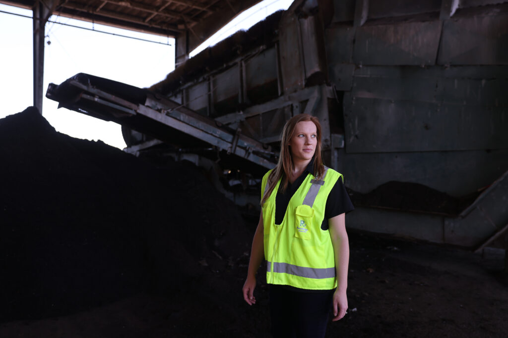 Celia Furber, a government and community relations manager at Recology Sonoma Marin, at the Recology waste facility in American Canyon, Calif., on Tuesday, March 22, 2022.(Beth Schlanker/The Press Democrat)