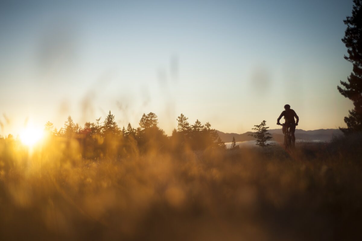 Mountain biker enjoying a summer evening ride as fog rolls into Sonoma County's coastal valleys from the Pacific Ocean. (Jerry Dodrill Photography)