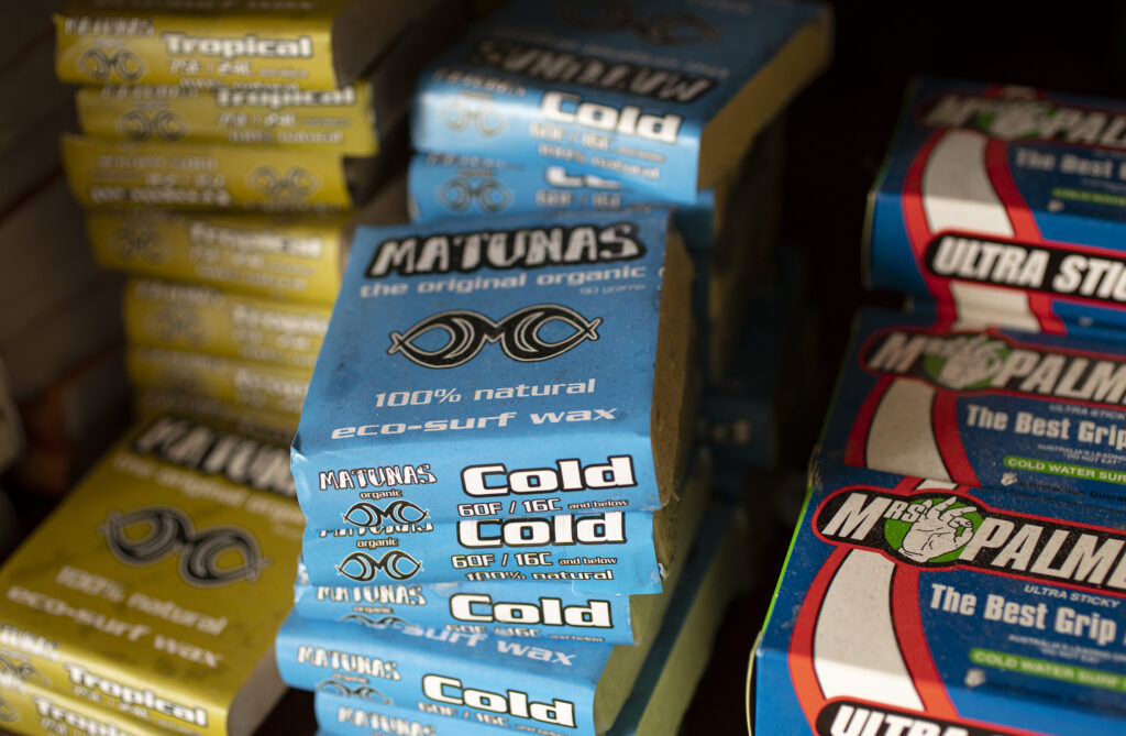 Surfboard wax at Northern Lights Surf Shop in Bodega.(Chad Surmick / The Press Democrat)