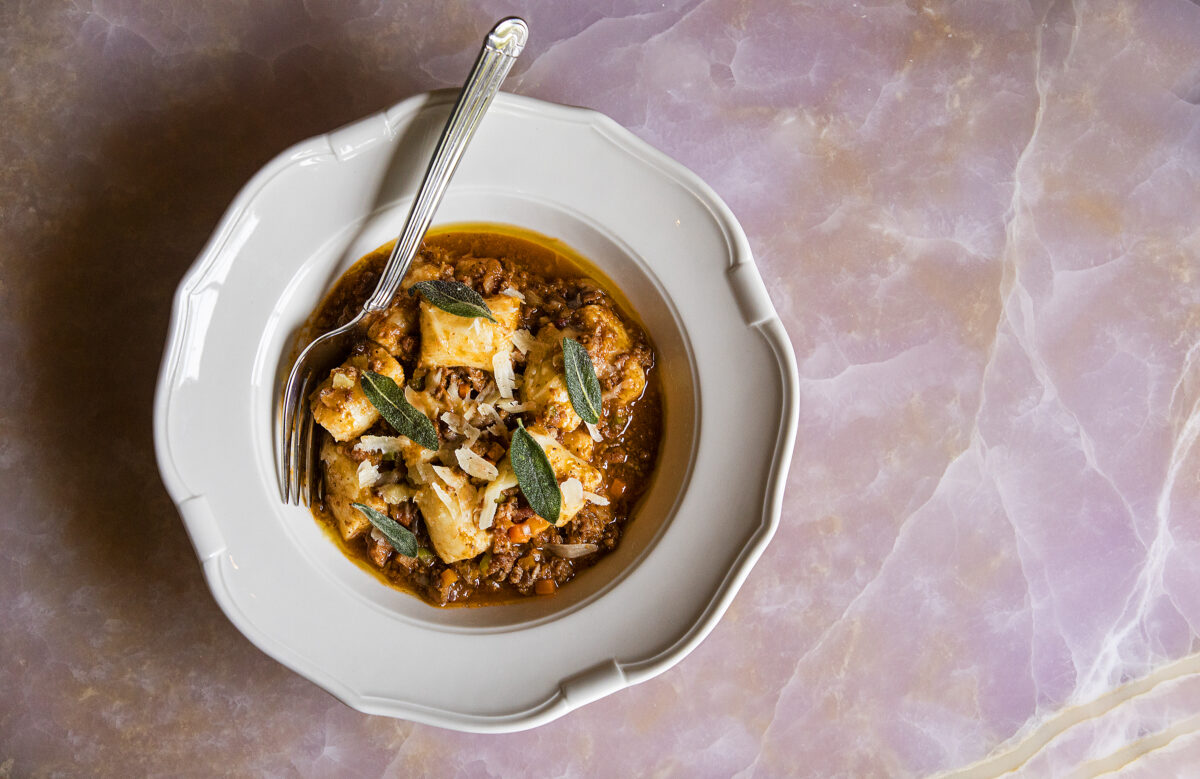 Potato Gnocchi with Duck Bolognese, fried sage, dry jack from The Madrona in Healdsburg. (John Burgess/The Press Democrat)