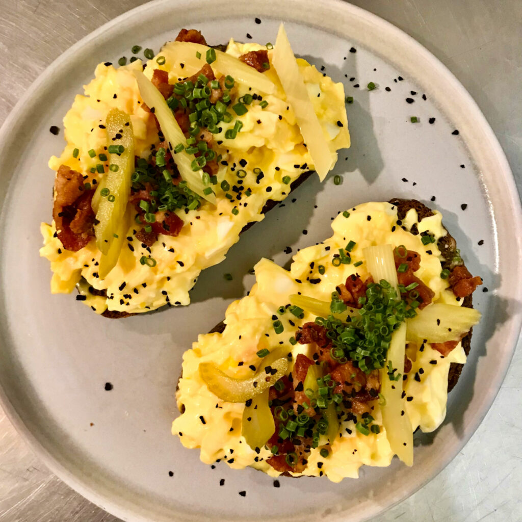 Odessa Open Faced Egg Sandwich with pancetta at Sashinka in Sebastopol. (Sashinka)