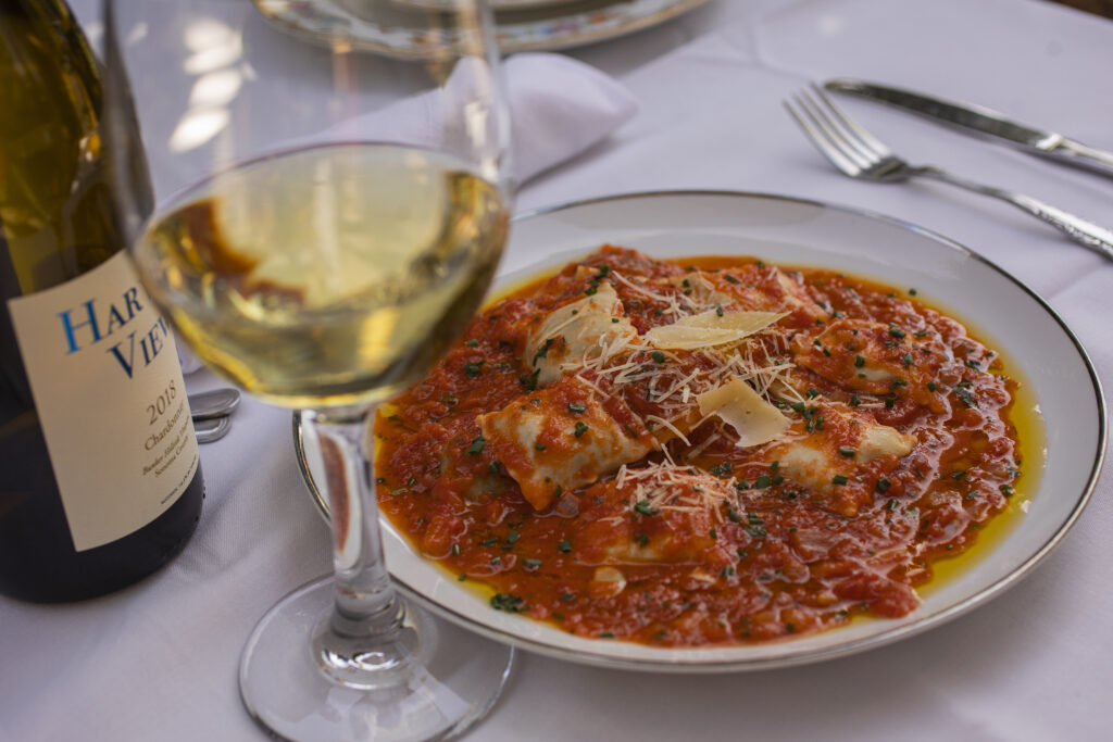 Chard, spinach and basic ravioli at La Bodega Kitchen in Sebastopol May 19, 2022. (Chad Surmick / The Press Democrat)