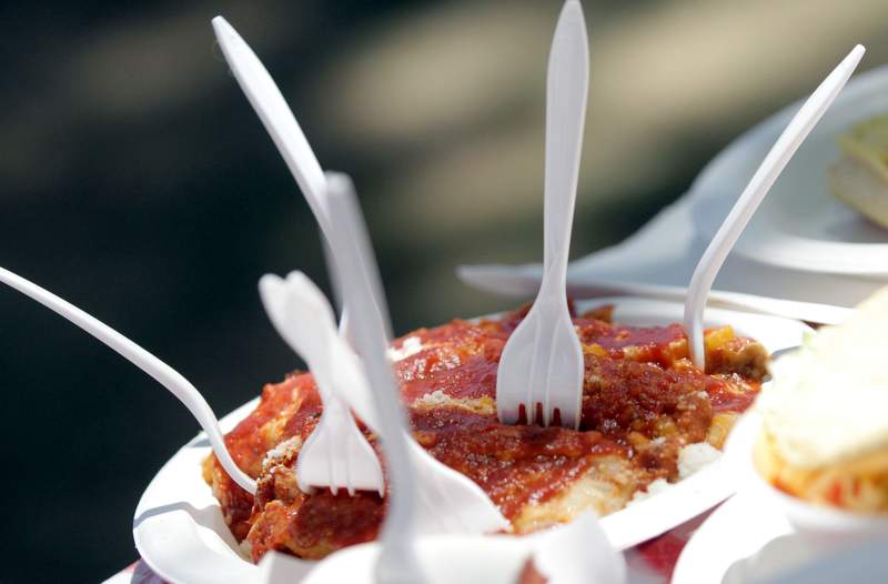 Ibleto’s Spaghetti Palace’s polenta was tasted during the Food Scramble at the Sonoma County Fair in 2011. (Crista Jeremiason)