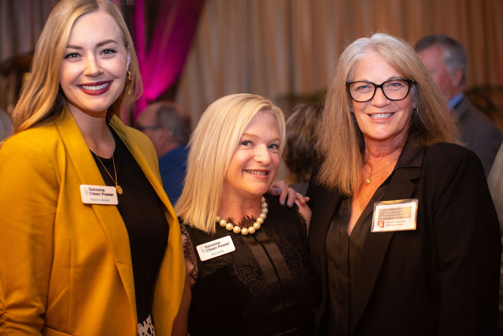 Brytann Busick left, and, Kate Kelly, both of Sonoma Clean Power and Karleen Arnink-Pate of Sonoma Media attend the Sonoma Magazine 10th Anniversary Party at Buena Vista Winery in Sonoma, CA. The event took place on July 28, 2022. (Photo by Charlie Gesell)