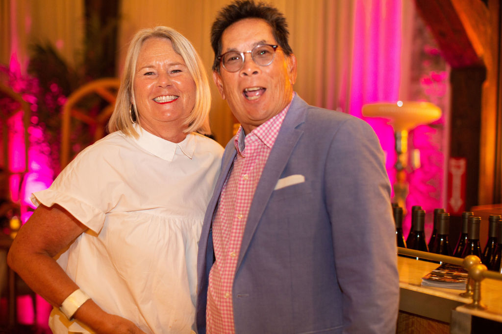Lene Jannes, left, and her husband SRJC President Frank Chong attend the Sonoma Magazine 10th Anniversary Party at Buena Vista Winery in Sonoma, CA. The event took place on July 28, 2022. (Photo by Charlie Gesell)