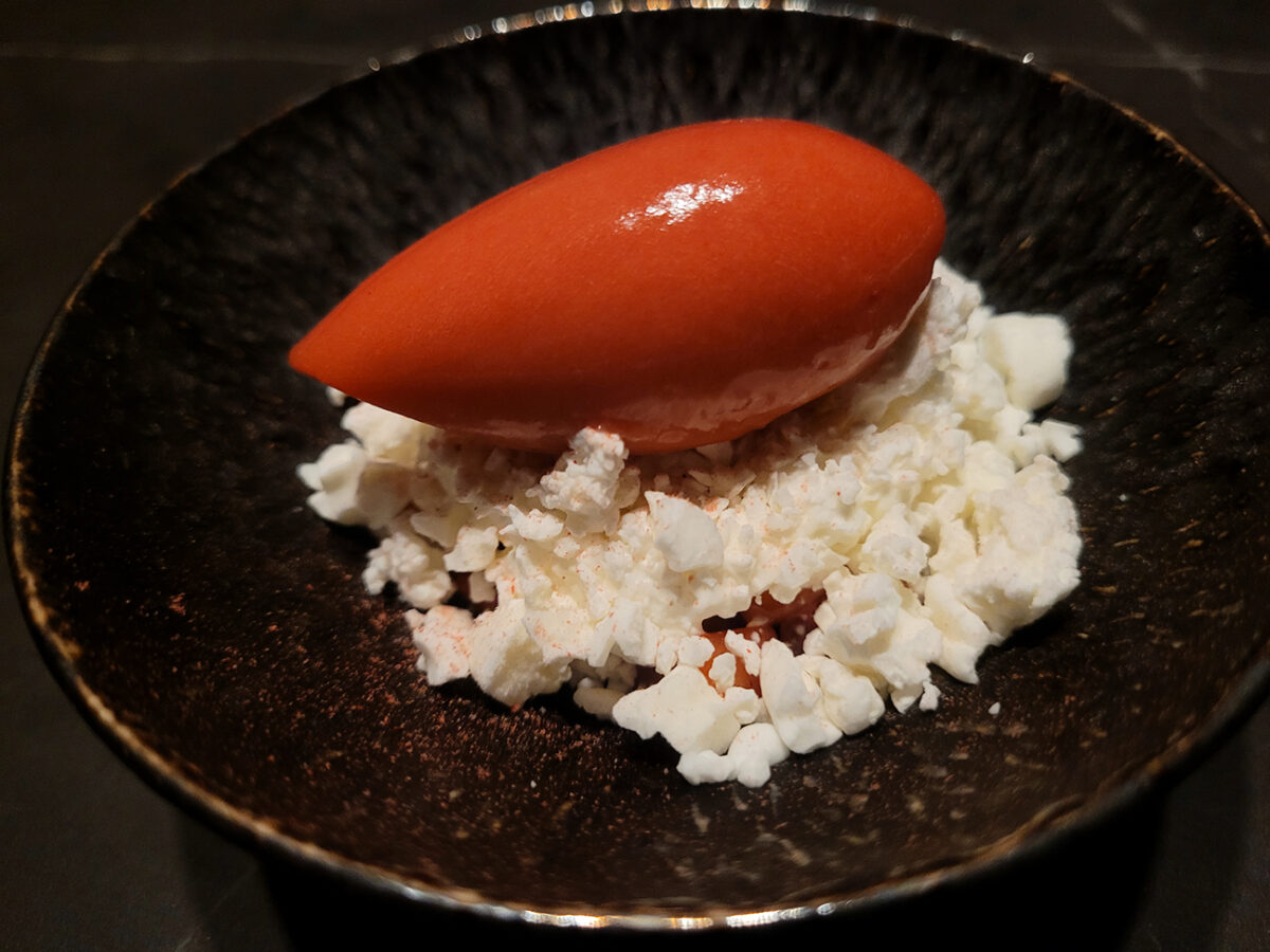 Strawberry, Lemon Verbena and Greek Yogurt on the opening menu at Cyrus restaurant in Geyserville. (Heather I