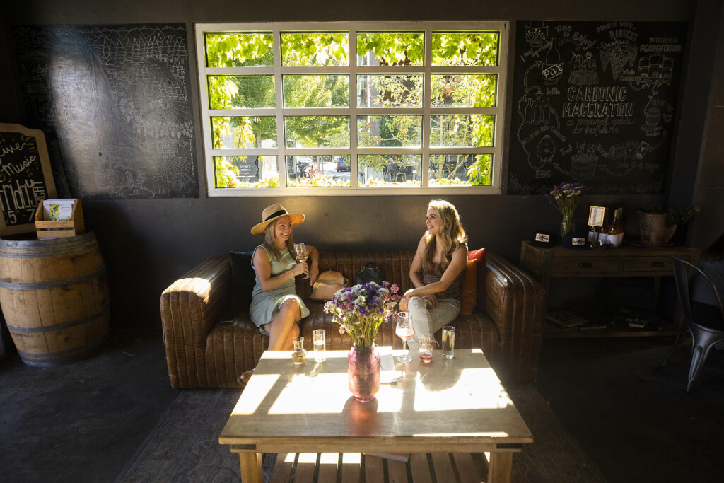 The Pax Winery tasting room at The Barlow on a Friday afternoon in Sebastopol. (John Burgess/Sonoma Magazine)