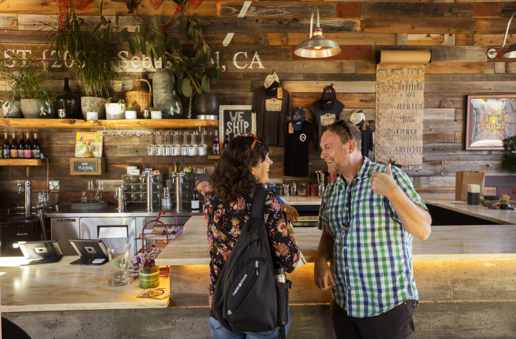 The Pax Winery tasting room at The Barlow on a Friday afternoon in Sebastopol. (John Burgess/Sonoma Magazine)