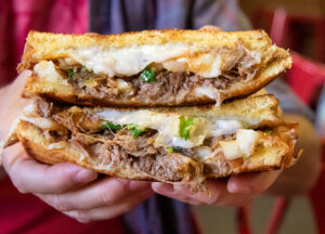 Grilled cheese with birria on Texas Toast is a menu option at Galvan’s Eatery in Santa Rosa. (Heather Irwin/Sonoma Magazine)
