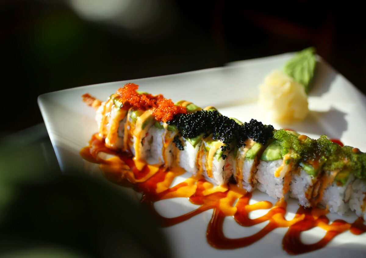 The Oyshi special roll with deep fried shrimp, crab, avocado and tobiko is served at Tian Yuen restaurant in Cloverdale. (Conner Jay/The Press Democrat)