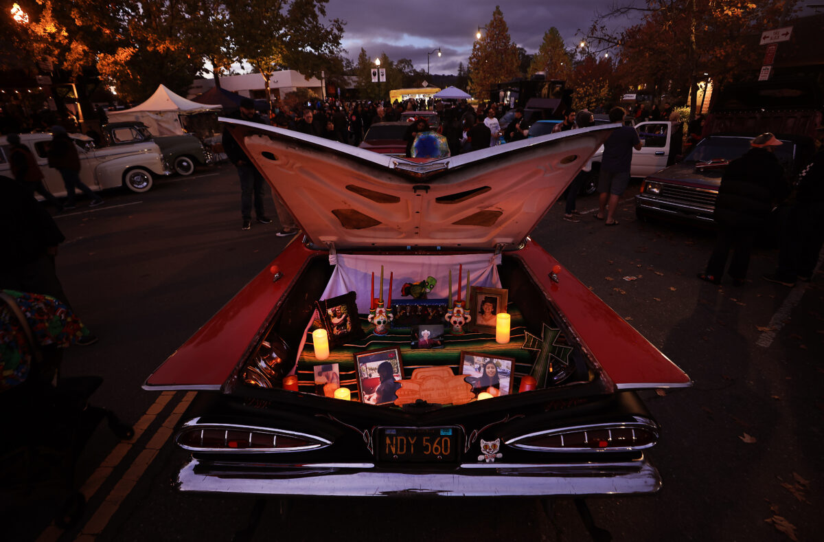 A vehicle altar during Windsor's Día de los Muertos event, Saturday, Oct. 30, 2021. (Kent Porter / The Press Democrat) 