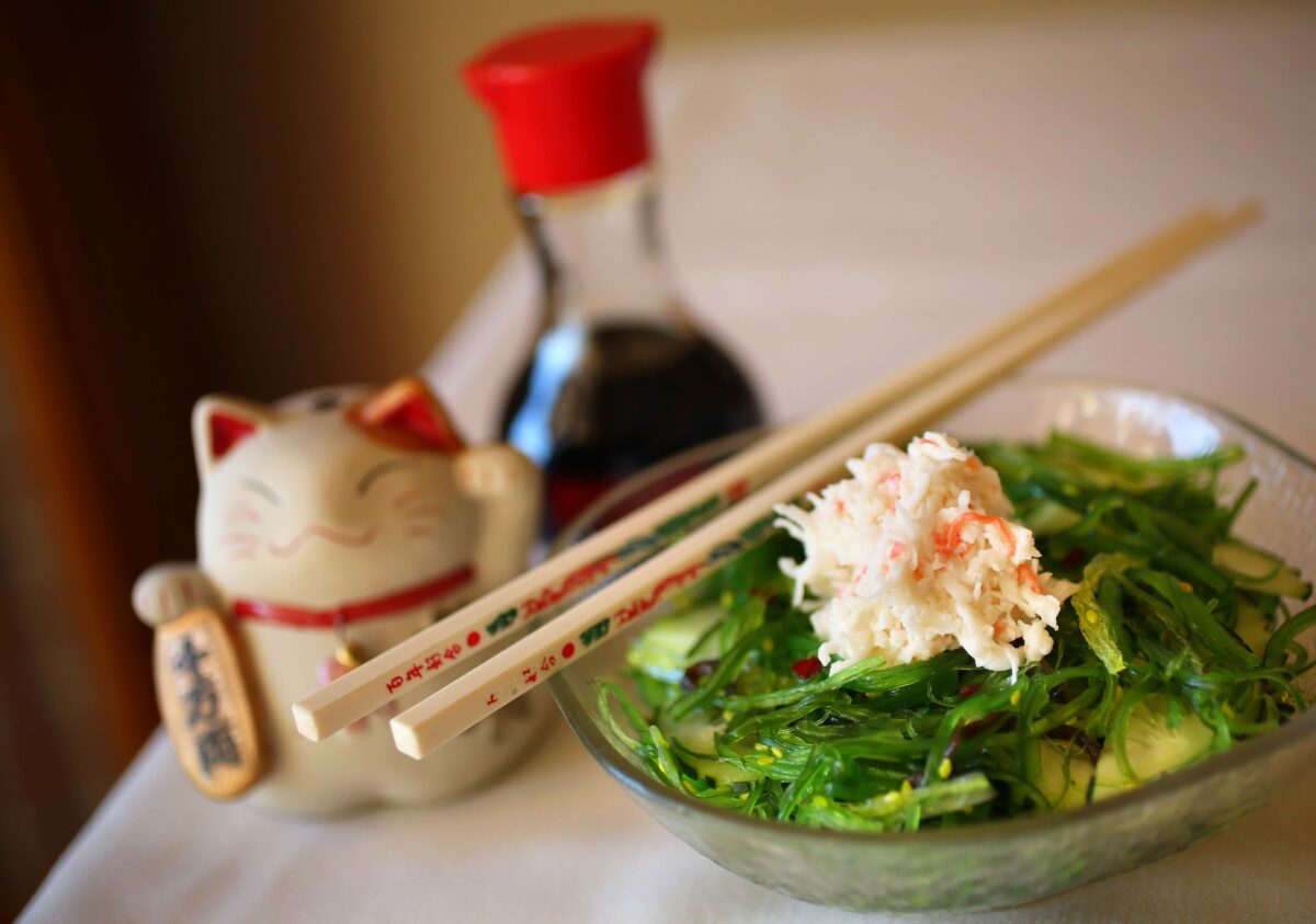 Japanese style cucumber salad with seaweed and crab meat is served at Tian Yuen restaurant in Cloverdale. (Conner Jay/The Press Democrat)