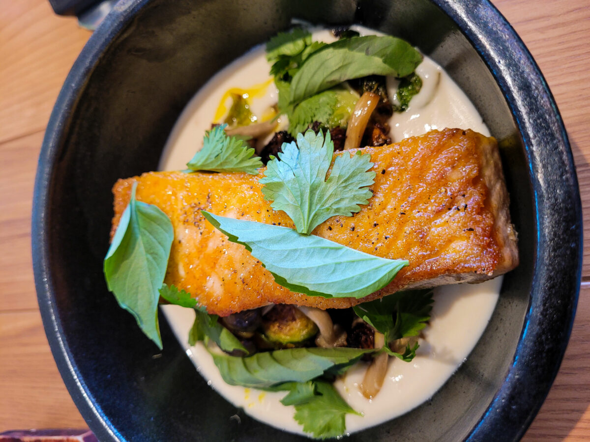 Seared salmon at the Flamingo Resort in Santa Rosa. (Heather Irwin/The Press Democrat)