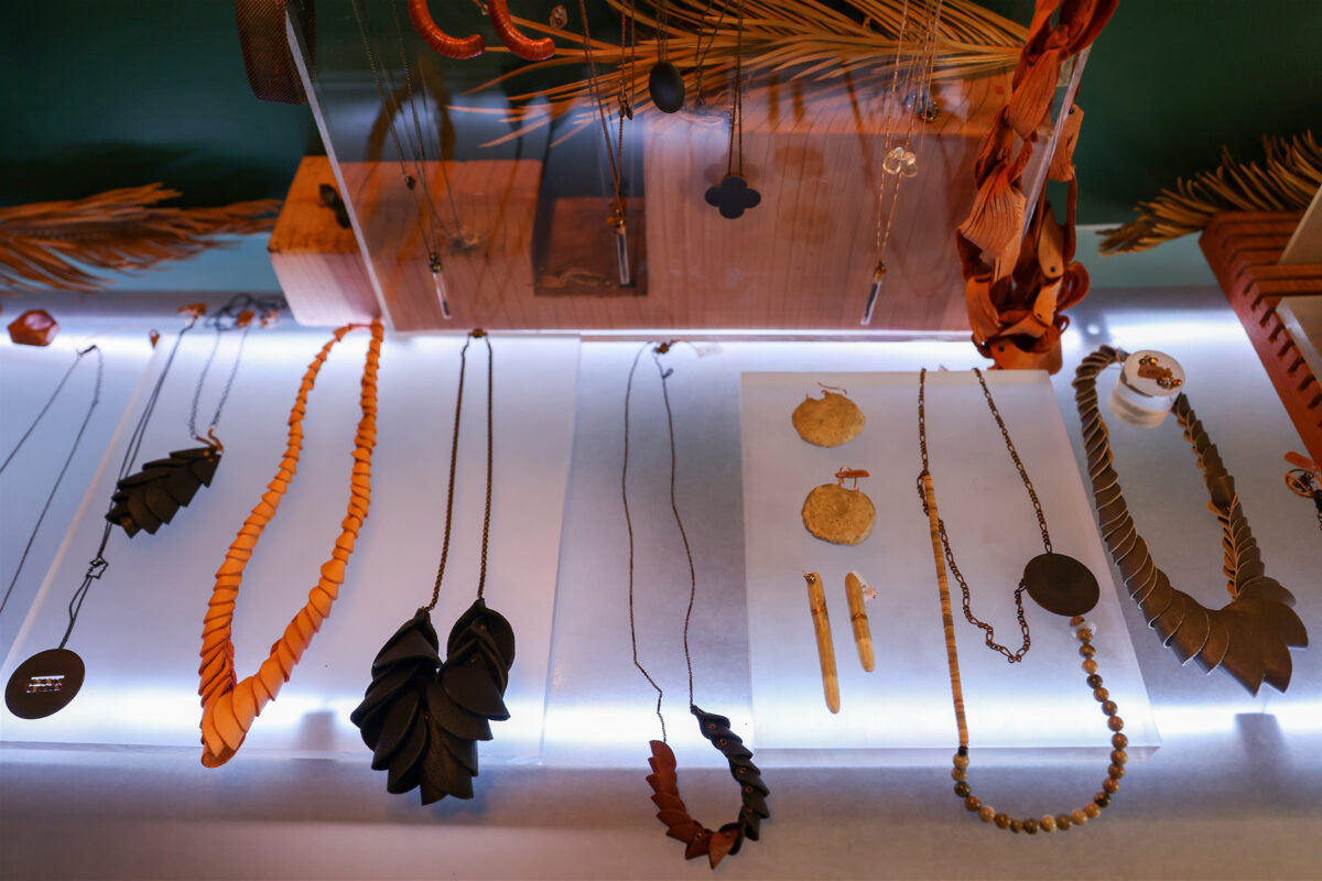 Jewelry made by Morgania E. Moore, creative director and curator at Bannister Wines, are on display and for sale at their tasting room in Geyserville on Thursday, October 6, 2022. (Christopher Chung/The Press Democrat)