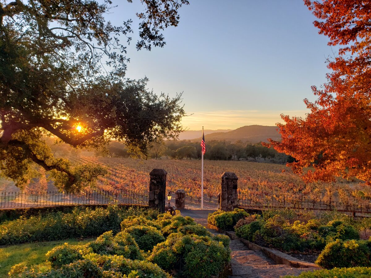 The front gate and vineyards at Sonoma's Bartholomew Estate Winery in fall. (Courtesy of Bartholomew Estate Winery)