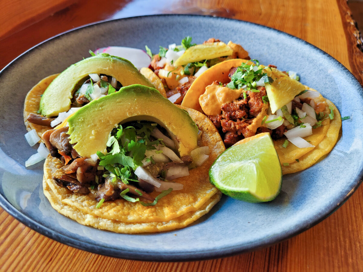 Vegan and Al Pastor Tacos at Sonoma Eats restaurant in Sonoma. (Heather Irwin / The Press Democrat)
