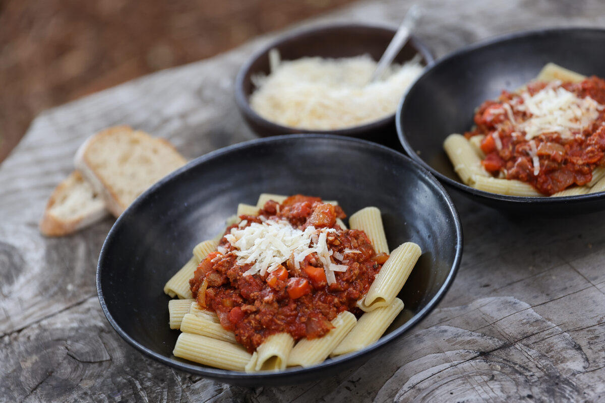Duck Sugo Cavatelli prepared by siblings Jennifer and Eric Reichardt, from chef Tony Ferrari's recipe. (Christopher Chung/The Press Democrat)