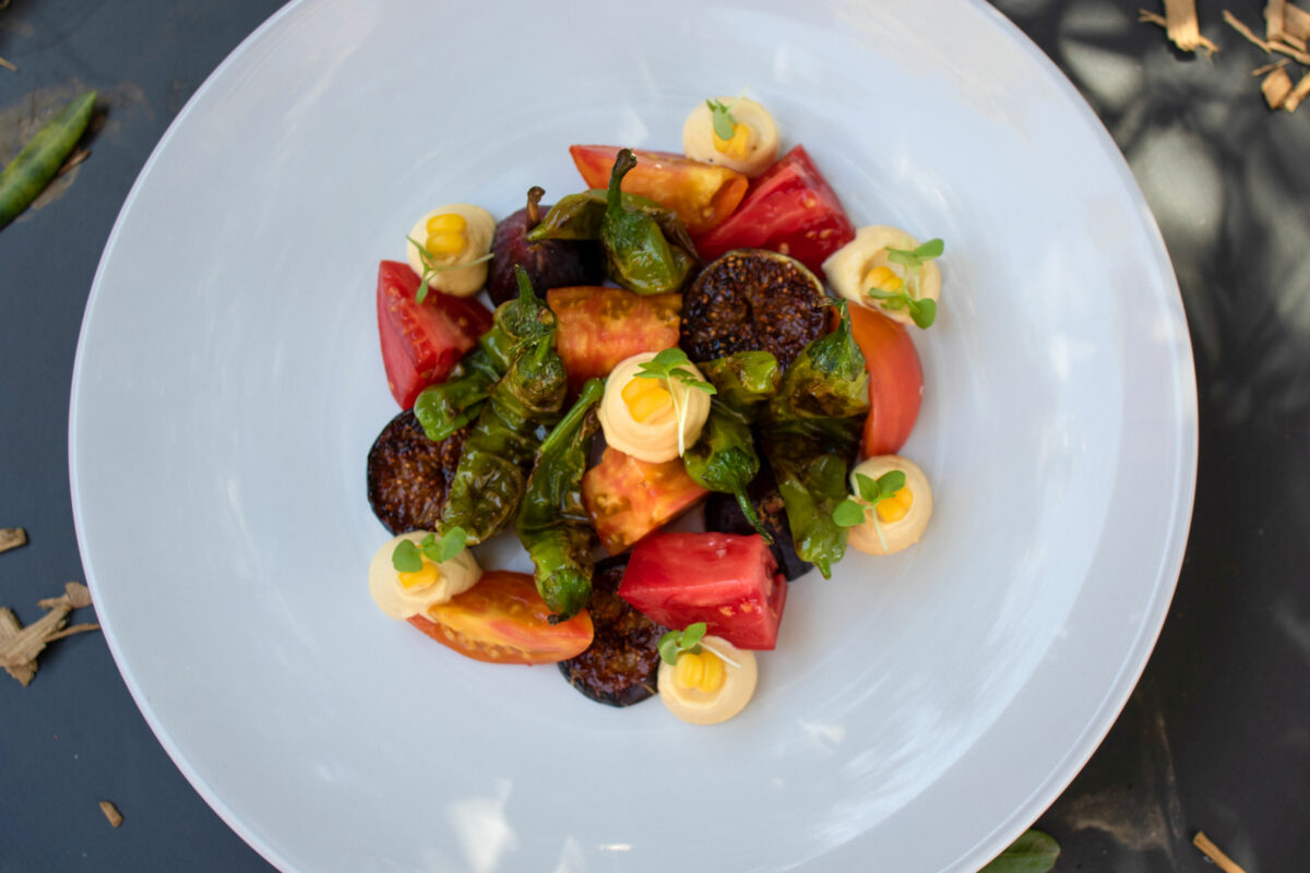 Blistered Peppers with tomatoes at Kivelstadt Windgarten in Sonoma. (Heather Irwin/Sonoma Magazine)