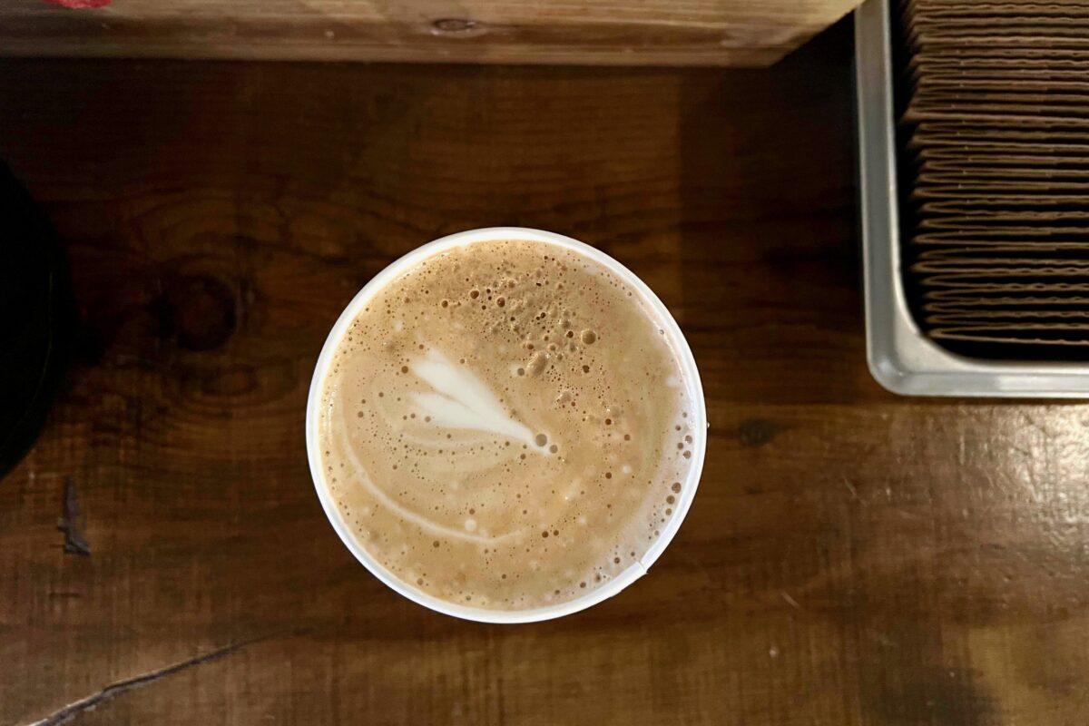 Crook’s Coffee’s toasty maple pecan latte with whole milk, and classic latte art. (Lonnie Hayes)