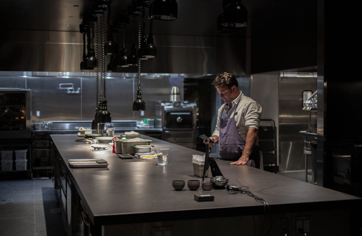 During a family and friends pre-opening night Chef Doug Keane takes a minute in the kitchen as the night is winding down at Cyrus in Geyserville on Thursday, September 8, 2022. (Chad Surmick / Press Democrat)