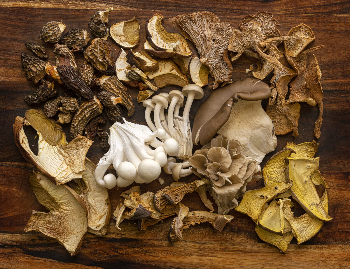 A selection of dried and fresh exotic mushrooms from the pantry of foraging expert, chef, and winemaker Julie Schreiber of Healdsburg in November. Mushrooms are the super food of the moment, and not just for pizza. (John Burgess/The Press Democrat)