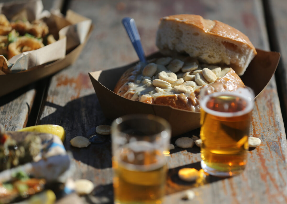 The clam chowder in a bread bowl at Fishetarian Fish Market in Bodega Bay on Tuesday, June 28, 2022. (Beth Schlanker/The Press Democrat)