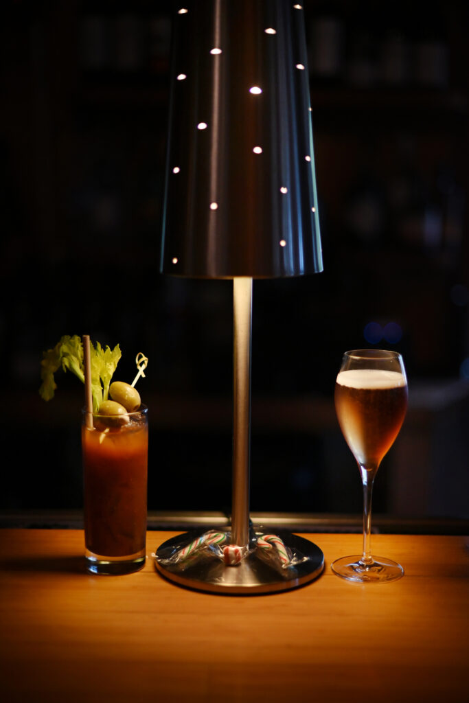The house Bloody Mary, left, and a pomegranate mimosa at Agriculture Public House at Dawn Ranch in Guerneville. (Erik Castro/For The Press Democrat)
