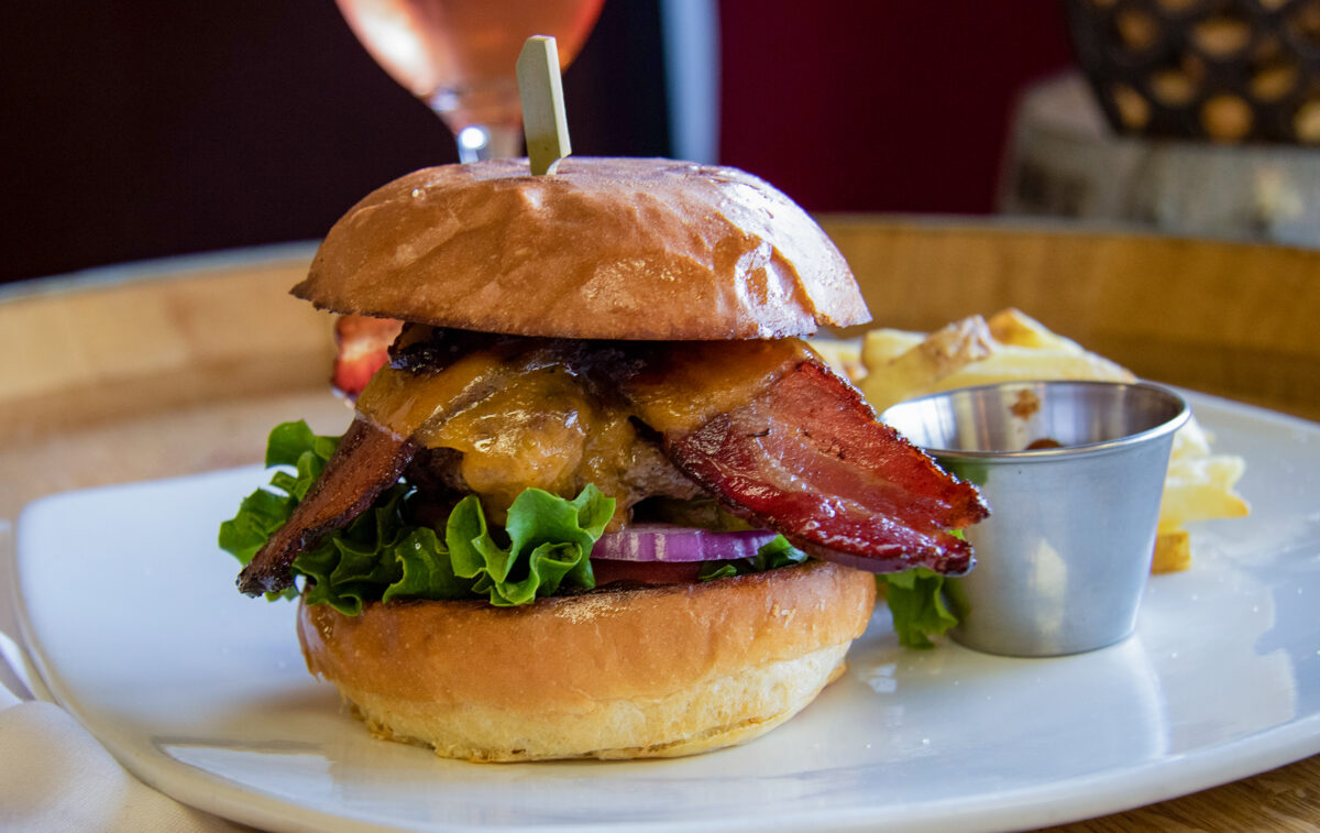 Beef Burger with Applewood Bacon at Vine Burgers in Santa Rosa. (Heather Irwin/The Press Democrat)