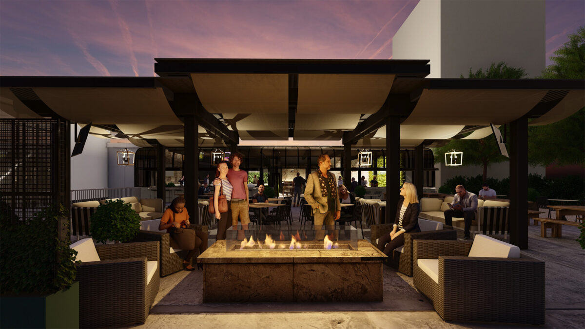 Initial renderings of proposed remodels at Flying Ace Kitchen + Taproom restaurant at the Charles M. Schulz Sonoma County Airport. (Images provided by SSP America)